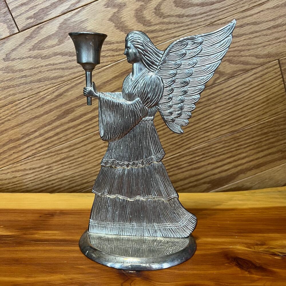 Vintage 1994 International Silver‎ Co Silver Plated Angel W Taper Candle Holder